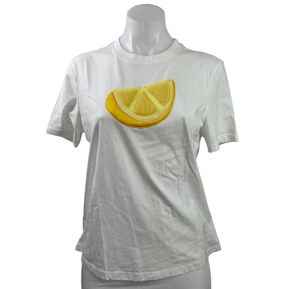 & Other Stories Women's White Lemon Patch Embroidered T Shirt Tee Top Size S